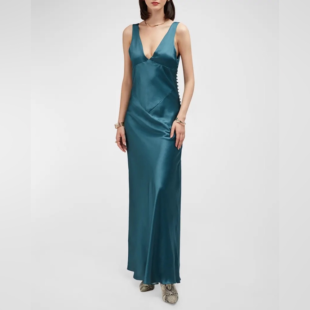 Careste Melanie Button-Side Empire-Waist Sleeveless Silk Gown